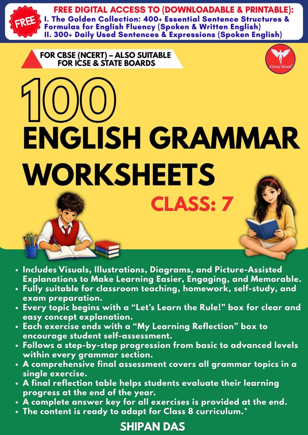 100 English Grammar Worksheets for Class 7 — book cover, Shipan Das