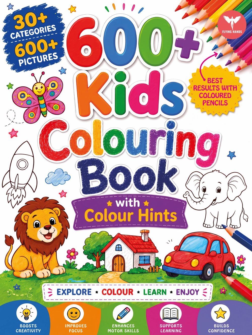 600+ Kids Colouring Book with Colour Hints
